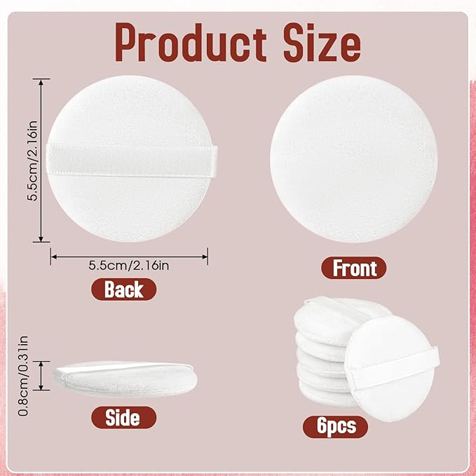 6 PCS Setting Powder Puff, 2 Inch Small Round Makeup Powder Puff Pads with Ribbon Soft Velour Eye Shadow Puff Cosmetic Foundation Blender Sponge Beauty Makeup Tools for Loose Powder & Liquid Cosmetic