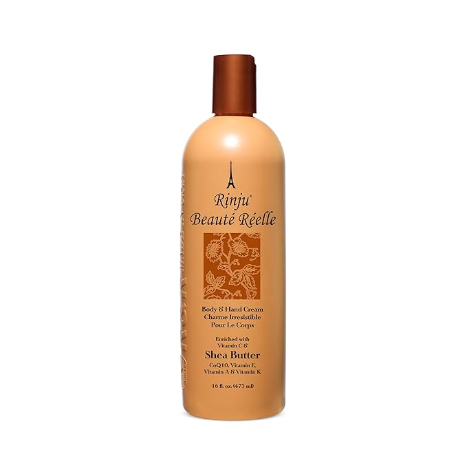Rinju Beaute Relle Body and Hand Cream 16 oz. (Case of 12) - Shea Butter Cream for Dry Skin - Vitamin E, A & K Moisturizer