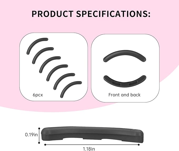 Soft Silicone Rubber Eyelash Curler Refills Compatible with Shiseido, Tweezerman, Revlon, Shu Uemura, Surratt, e.l.f Eyelash Curler for Travel Portable Carry,Cosmetic Accessory,6PCS (Black)