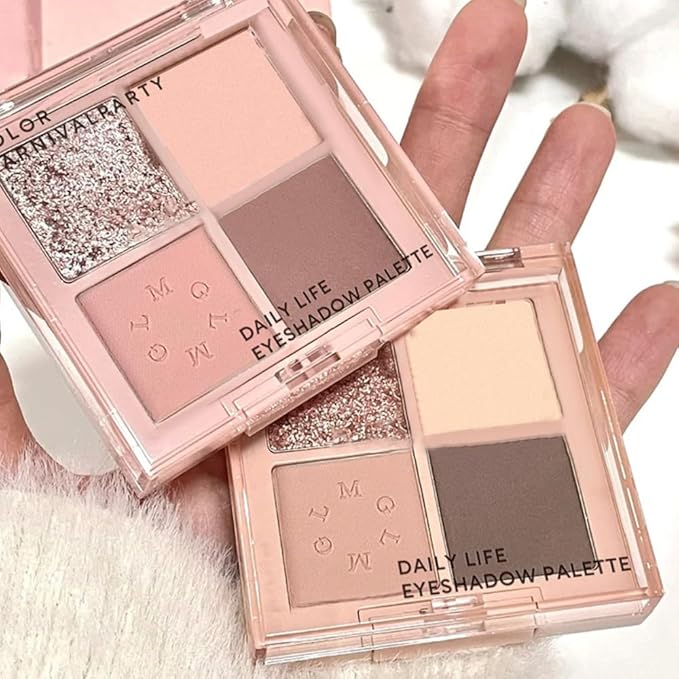 4Colors Eyeshadow Makeup Palette,Nude Champagne Natural Neutral Powde Eye Shadow Palette for Older Women,Long Lasting Naturing-Looking,Lightweight,Waterproof,Eye Makeup Kit Travel Size