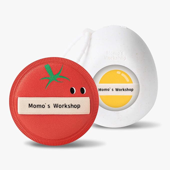 Sun Egg Makeup Sponge Puff & Tomato Makeup Sponge Set - 2PC Medium Bounce Rubycell Foundation Puffs for Creamy Finish, Quick Blending, Comfortable for All Skin Types & Storage Case