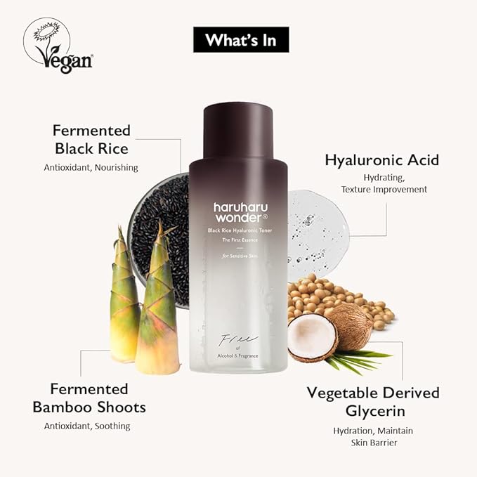 haruharu Wonder Black Rice Hyaluronic Toner for Sensitive Skin 5.1 fl.oz, Alcohol Free, Fragrance Free, Deep Hydration, Glass Skin, Korean Skincare, Vegan, Cruelty-Free