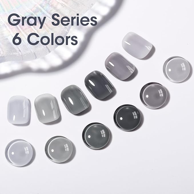 GELLEN Gray Nail Polish Set, Fall Winter Trendy Grey Regular Nail Polish Quick Air Dry 6 Dark Light Colors for Women Gifts DIY Fingernail Toe Nails Home Salon, Not Gel, Hema Free, Non-toxic, No Chip