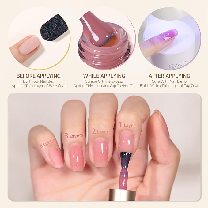 GAOY Jelly Gel Nail Polish Set of 6 Colors Pink White Nude Sheer Gel Polish Kit for Salon Manicure and Nail Art DIY at Home