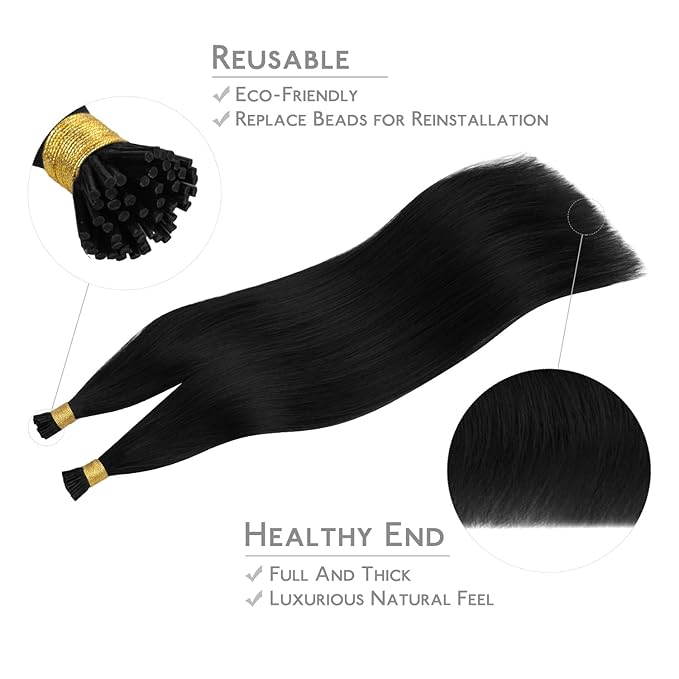 WENNALIFE I Tip Hair Extensions Real Human Hair, 100g 100s 24 Inch Jet Black Remy Itip Human Hair Extensions Invisible Itips Straight I Tips Cold Fusion Extensions