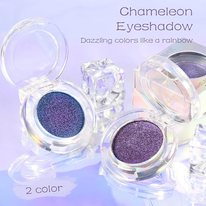 evpct 2Pcs Royal Blue Purple Duochrome Eyeshadow Palette Makeup, Metallic Chameleon Chrome Multichrome Gothic festival Single Eye shadow Palette Makeup for Older Women, Face Glitter Eyeshadow Liquid
