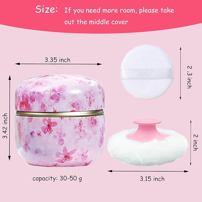 Body Powder Puff and Container for Dusting Powder, Women Powder Puff and Powder Case for Bath and Travel (Sakura)