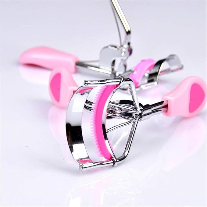 2 Pcs Stainless Steel Eyelash Curler with Built-in Comb Pinch Pain-Free Suitable for Any Eye Shapes and Sizes, with 4 Silicone Refill Pads(Hazy Pink&Light Pink)