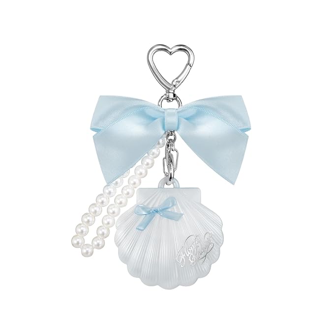 Flower Knows Shell's Jewel Highlighter Balm,Cute Bag Charm Keychain,Glitter Pearly Highlighter Makeup,Natural Glow Finish,Long Lasting Face Illuminator,Gift for Women,Girls,0.11 oz(Blue Tears)