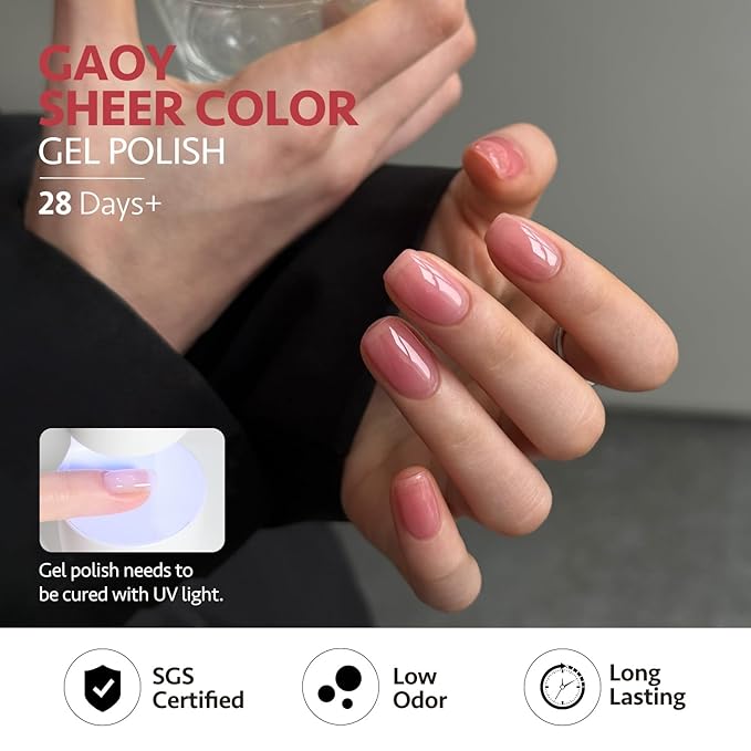 GAOY Jelly Gel Nail Polish of 6 Transparent Pink Red Blue Yellow Colors Sheer Gel Polish Kit for Salon Manicure and Nail Art DIY at Home