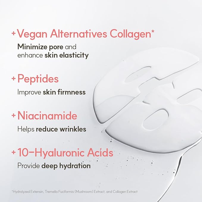 THE FACE SHOP Original Vegan Collagen Face Mask, Korean Glass Skin Essential, Peptide Hydrogel Mask for Firming & Skin Elasticity, Moisturizing, 4EA
