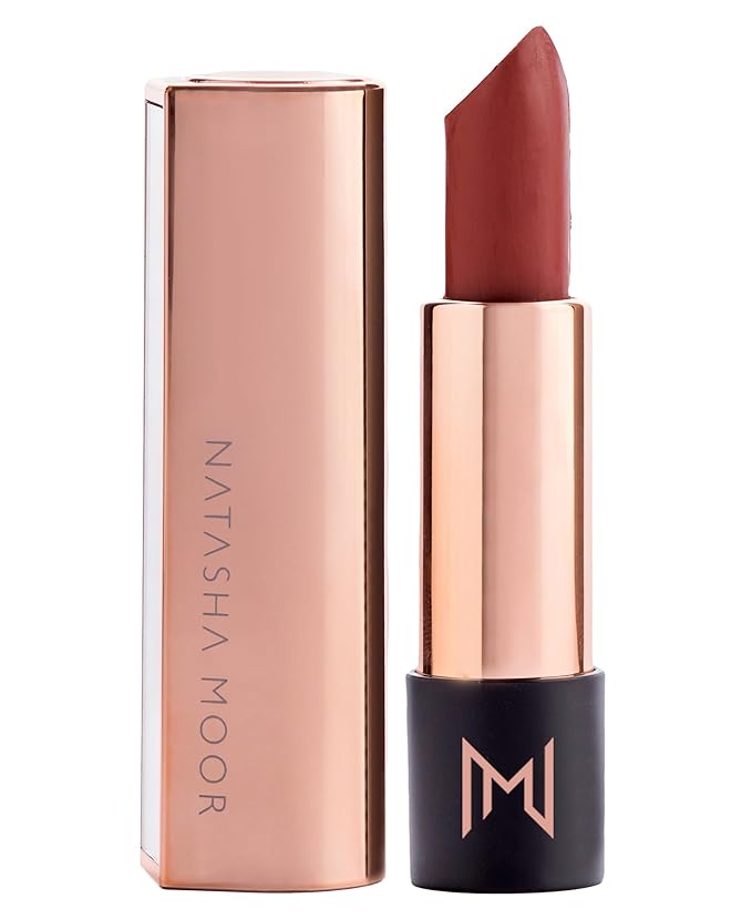 NATASHA MOOR Silk Suede Lipstick: Long-Lasting, Hydrating Semi-Matte Finish - Creamy, Cruelty-Free Formula - Silky Smooth and Highly Pigmented - Mirror for On-the-Go Glamour - TITAN