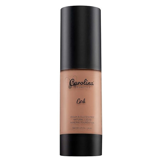 Carolina Cosmetics - Foundation in Cork Shade Plant-Based - Hydrating, Pore-Minimizing & Buildable Coverage - Vegan, Non-GMO, Paraben-Free - 1oz