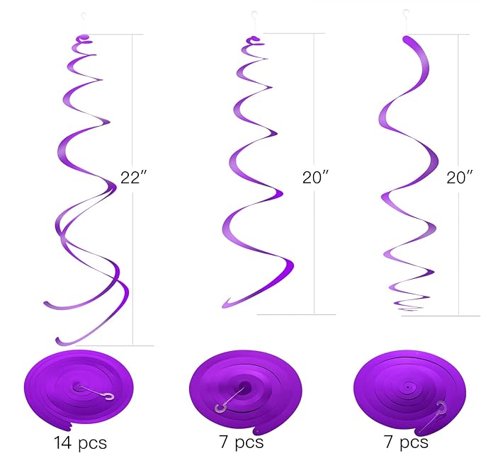 WEVEN Purple Party Hanging Swirl Decorations Plastic Streamer for Ceiling, Pack of 28