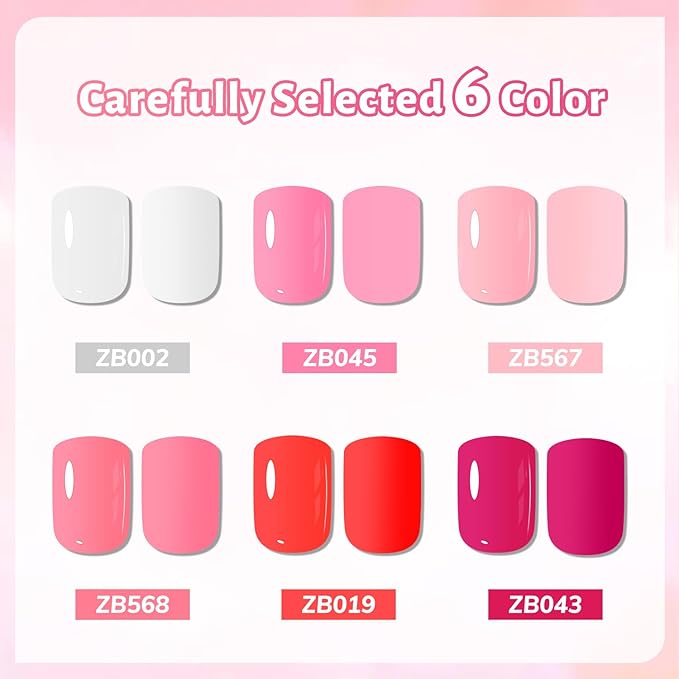10ml 6 Colors Red Rose Pink Nail Polish Set Romantic Color Series Nail Polish Quick Dry Long Lasting Valentine's Day Gift for Her