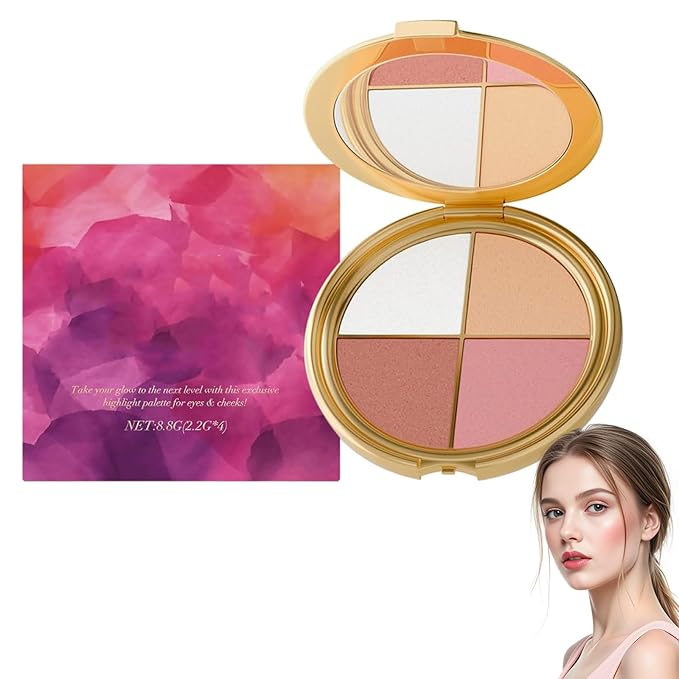 Eye & Cheek Palette- Eyeshadow and Highlighter Makeup, Highlighting Eye & Cheek Palette, Makeup Palettes Contour Kit, 4-in-1 Highlight ShadesMakeup, Defining the Face
