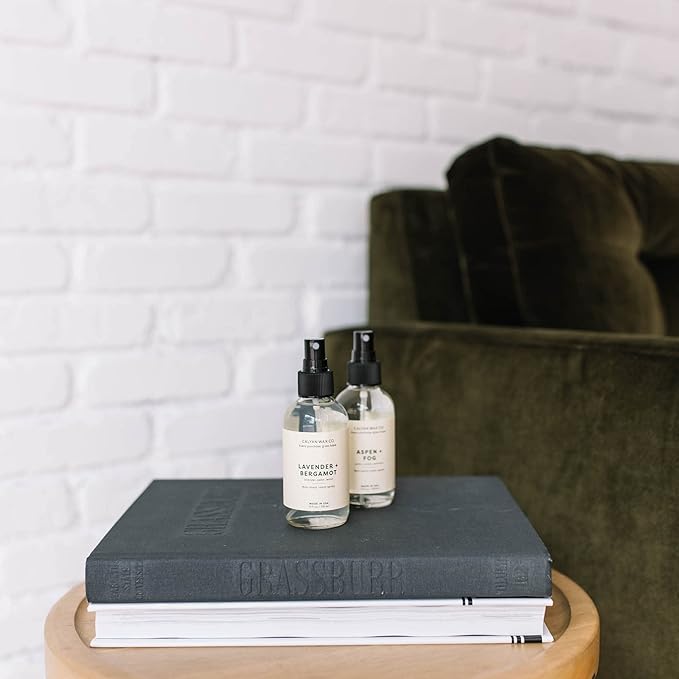 Calyan Wax Co. Non Toxic Room Spray, Aspen + Fog Air Freshener, Non Aerosol Natural Room Mist, Aromatherapy Spray with Essential Oils, 4fl oz