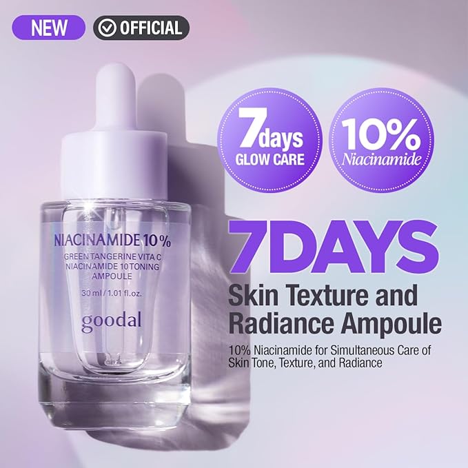 GOODAL Green Tangerine Vita C Niacinamide 10 Toning Ampoule - Facial Serum for Natural Glow, Daily Use, Pore Minimizer for Face, Hydrating, Korean Skincare, K Beauty (30ml/1.01 fl.oz.)