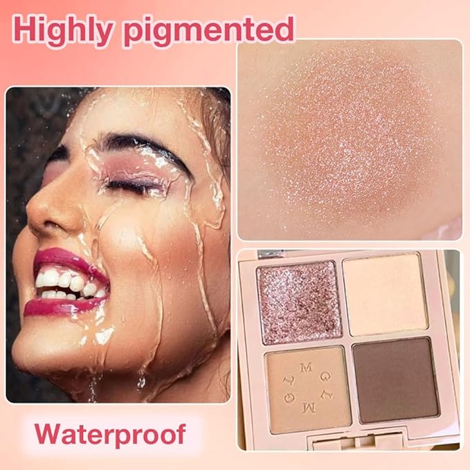 4Colors Eyeshadow Makeup Palette,Nude Gold Brown Natural Neutral Powde Eye Shadow Palette for Older Women,Long Lasting Naturing-Looking,Lightweight,Waterproof,Eye Makeup Kit Travel Size