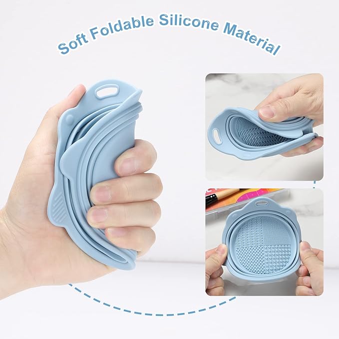 Foldable Silicone Makeup Brush Cleaner Bowl - Etercycle Portable Cleaning Tool for Brushes, Powder Puffs, and Sponges (Blue)