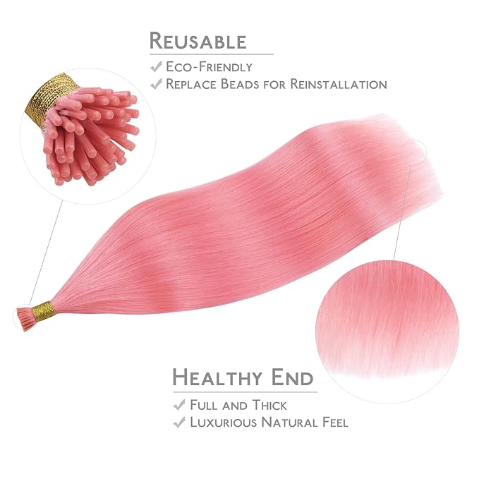 WENNALIFE I Tip Hair Extensions Human Hair, 50g 100s 16 Inch Peach Pink Remy Itip Human Hair Extensions Invisible Itips Straight I Tips Fusion Extensions Real Human Hair