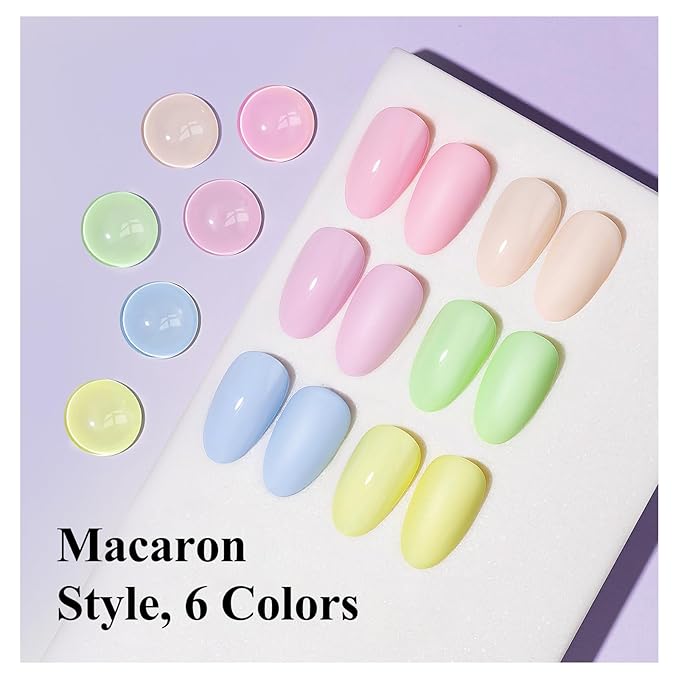 Nail Polish Set 6 Colors Pastel Quick Dry Nail Lacquer Sheer Pink, Purple, Light Blue, Nude Fast Dry Fingernail Polish Bulk DIY Salon Gift For Women Summer Colors,8lm/0.27fl.oz