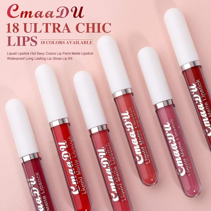 evpct 6Pcs Lipstick Matte Liquid Lipstick Lipgloss Set for Women, Dark Deep Bright Ruby Sexy Brick Red Mauve labiales mate 24 horas originales matte larga duracion 24 Hour Lipstick Long Lasting