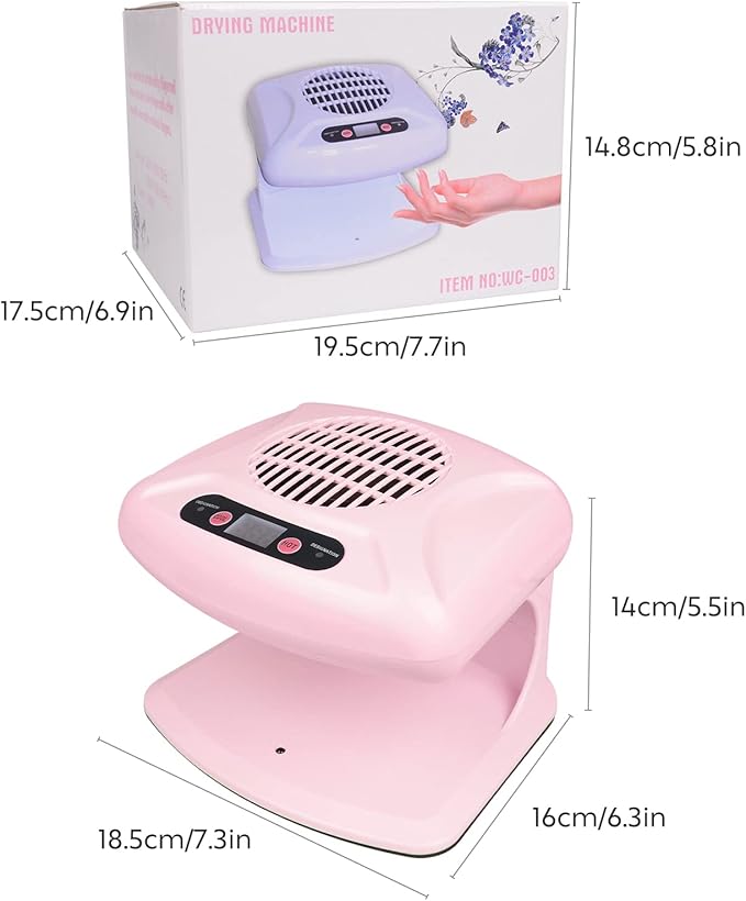 Air Nail Dryer with Automatic Sensor, 300W Timing Air Nail Fan Blow Dryer for Both Hands and Feet, Warm & Cool Wind Blower Dryer for Regular Nail Polish, Home and Salon Use No Harmful (Pink)