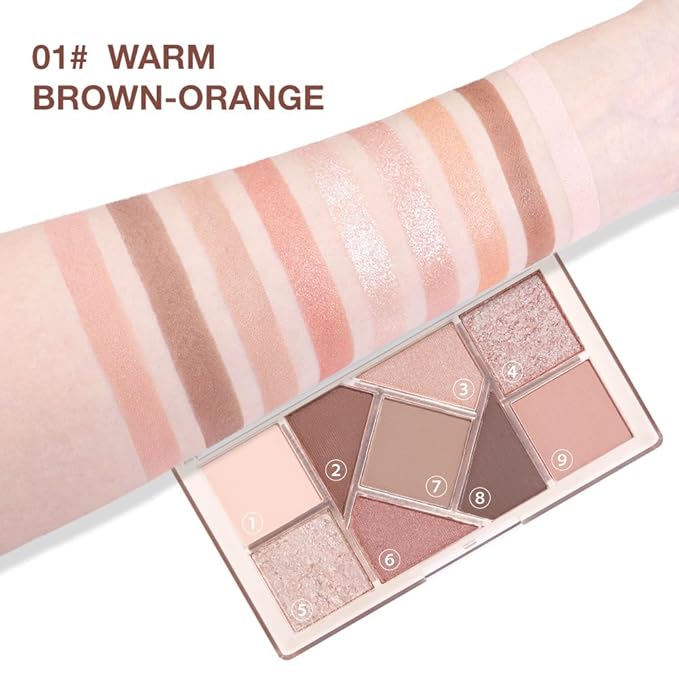 AMY'S DIARY Matte taupe Shimmer Eye Shadow Palette Makeup,Eyeshadow Long Lasting Waterproof Cruelty-Free, 9 Blendable Shades in Smooth Matte and Shimmer Finishes with Gorgeous Pearls for woman