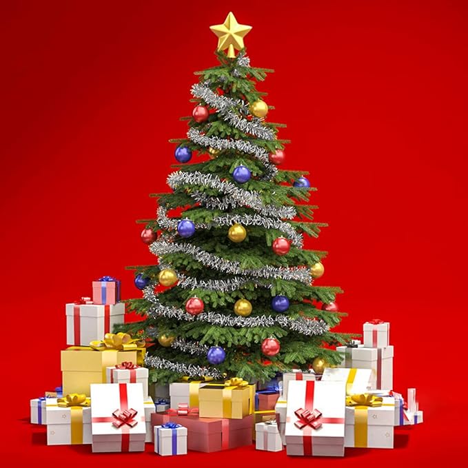 25 ft Long Roll Silver Tinsel Twist Garland, Shiny Metallic Foil Decorations for Parade Floats, Halloween, Christmas Eve, New Year Parties (4" x 25' roll, Silver)