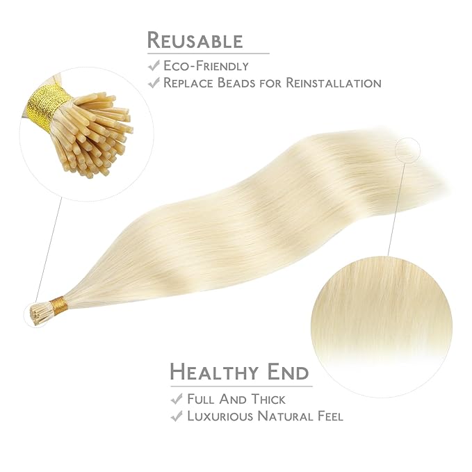 WENNALIFE I Tip Hair Extensions Human Hair, 50g 50s 18 Inch Platinum Blonde Remy Itip Human Hair Extensions Invisible Itips Straight I Tips Fusion Extensions Real Human Hair