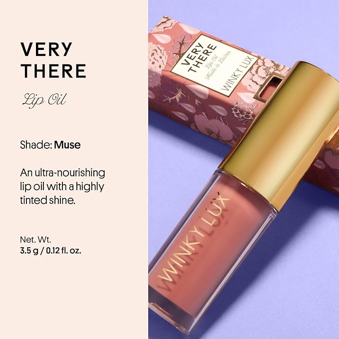 Winky Lux Muse Very There Lip Oil - Hydrating Nude Pink Tint with Jojoba Oil, Non-Sticky Glossy Lip Oil, Tinted Pink Gloss for Juicy Lips & Soft Vanilla Scent