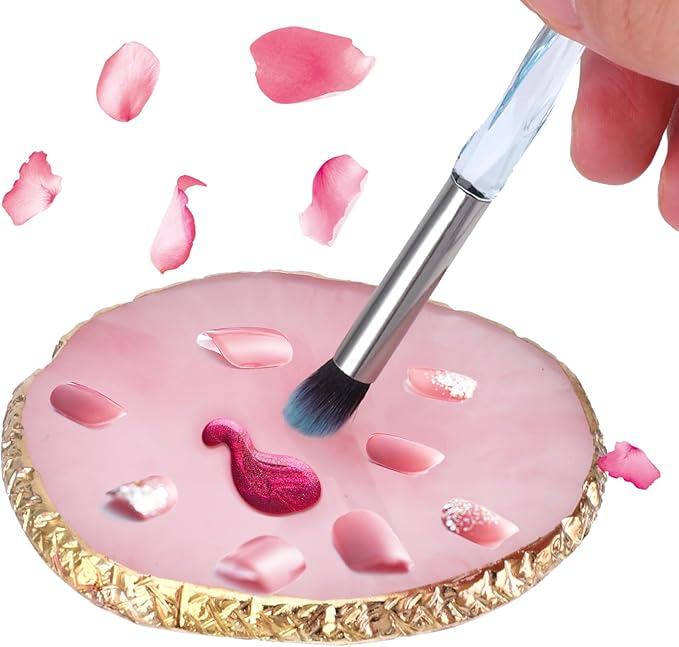 Ouligay Resin Nail Art Palette Makeup Mixing Palette Gold Edge Nail Art Tool Gel Design Nail Art Makeup Mixing Tray DIY (Pink)