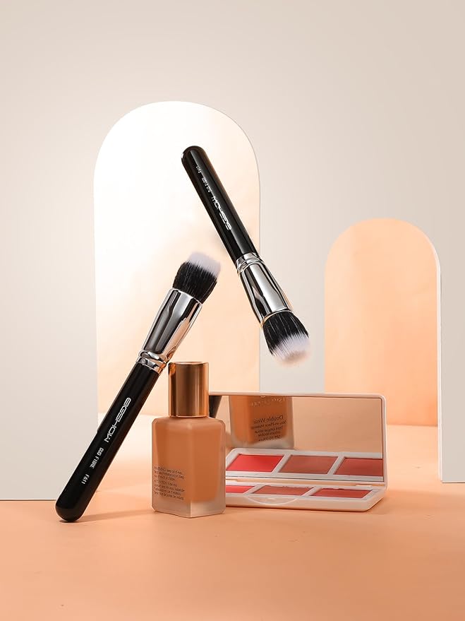 Stippling brush, EIGSHOWBEAUTY Stipple Makeup Brush Duo Fiber Wood Handle Perfect for Foundation, Blending, Powder, Highlight, Cream, Blush, Mineral Makeup (F611)