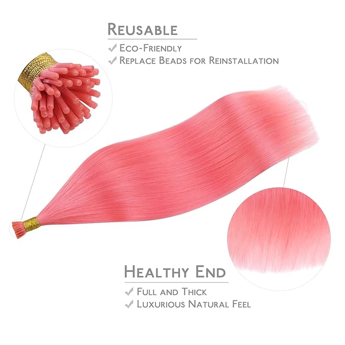 WENNALIFE I Tip Hair Extensions Human Hair, 50g 100s 14 Inch Light Pink Remy Itip Human Hair Extensions Invisible Itips Straight I Tips Fusion Extensions Real Human Hair