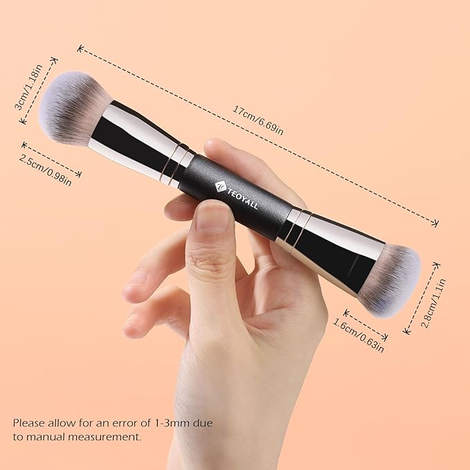 TEOYALL Dual-Ended Foundation Contour Brush, Dense Sculpting Defining and Domed Blending Synthetic Bristles for Liquid Cream Powder