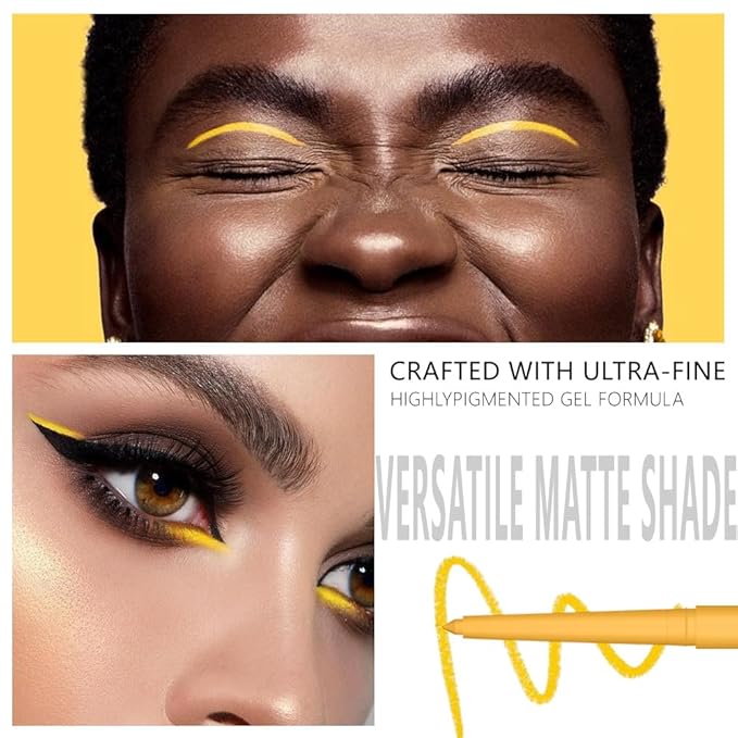 evpct Yellow Eyeliner Pencils for Eyes, Yellow Matte Colored Eye Liner Pencil Makeup Waterproof Smudge Proof, Colored Gel Waterline Eyeliner Liquid, Face Eye Paint Stick Lipstick Halloween Makeup 05