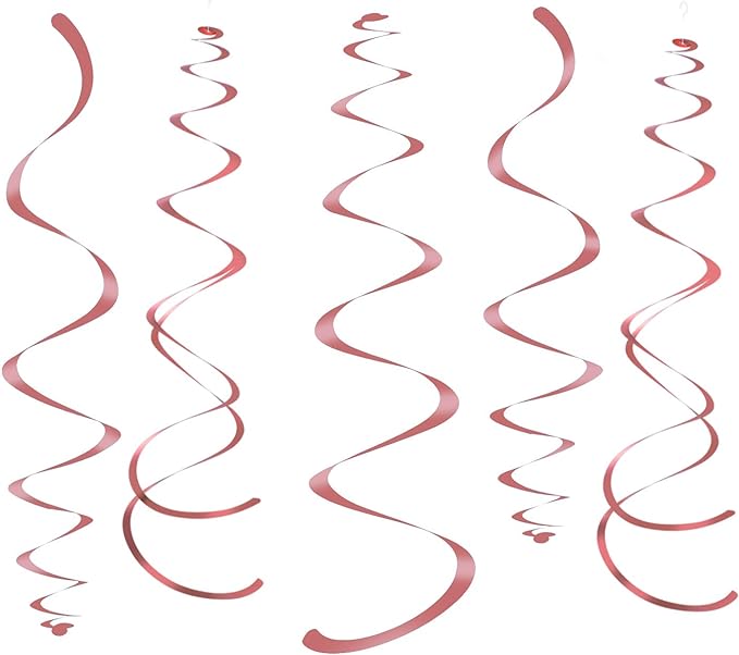 Rose Gold Party Hanging Swirl Decorations Sparkly Foil Streamer for Ceiling, Pack of 28