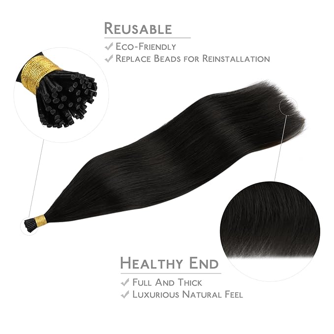 Wennalife I Tip Hair Extensions, 50g 22 Inch Natural Black Remy Human Hair, 50s 14-24 Inch Straight Fusion Extensions