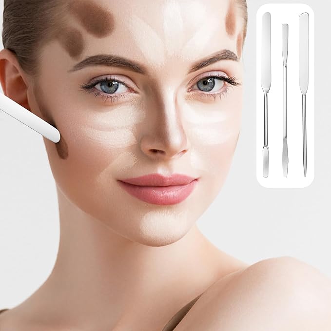 3 pcs Makeup Spatula Foundation Spatula, Stainless Steel Facial Beauty Spatula, Tiny Makeup Palette Mixer Face Cream Applicator Cosmetic Mixing Tool for Even Application Foundation Double Edged