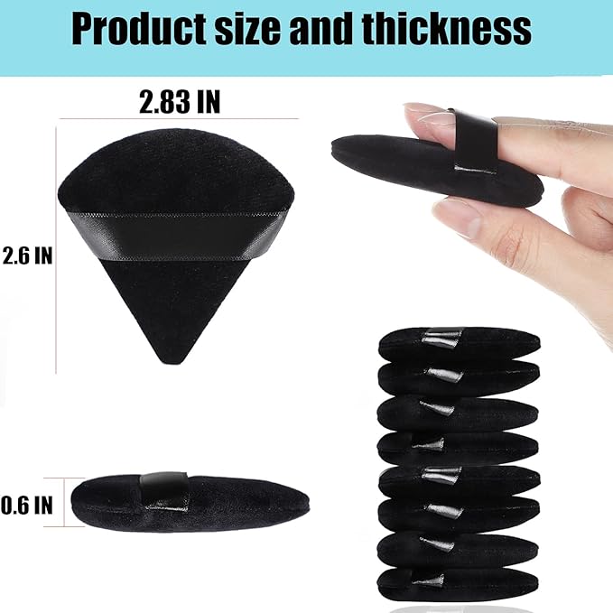 8 Pcs Cotton Powder Puff Face,JASSINS Triangle super soft Both dry and wet Makeup Setting Puff,For Concealer/Loose Powder/Body Powder/Foundation/Blush Makeup Sponge Set (Black)