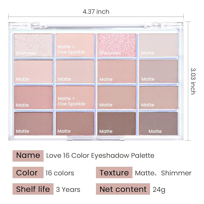 16Colors Light Beige Coral Brown Basics Matte Eyeshadow Palette,Eye Shadow Travel Makeup Palette all in one Long Lasting Waterproof,Great for Travel Gift Kit
