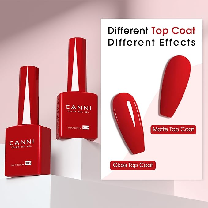 CANNI Gel Nail Polish Red Colors, 1Pcs Red Gel Polish High Gloss Soak Off UV Nail French Nail Manicure Salon DIY