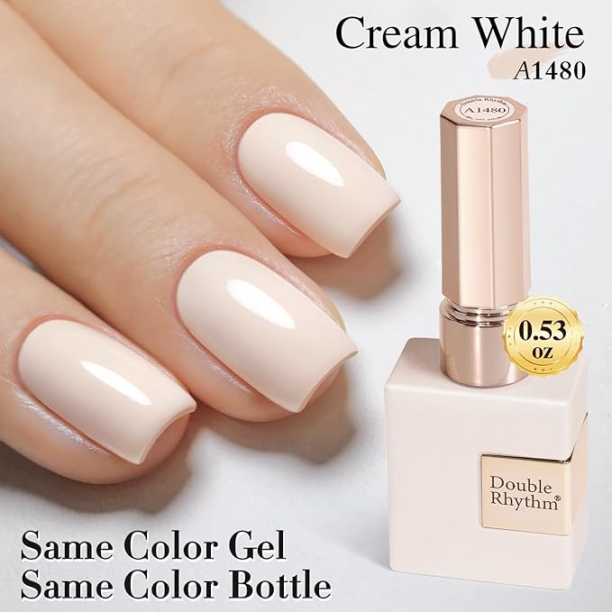 Double Rhythm 15ML Gel Polish Pure Sheer Same Color Same Bottle Soak Off Gel Polish Art Manicure Salon DIY at Home for Women (Cream White-A1480)