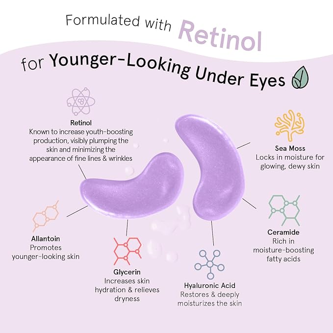 grace & stella Retinol Under Eye Patches for Puffy Eyes and Dark Circles - Restoring Gel Under Eye Masks with Hyaluronic Acid - Vegan Cruelty-Free Skincare - Birthday Gifts for Women (Purple, 6 Pairs)