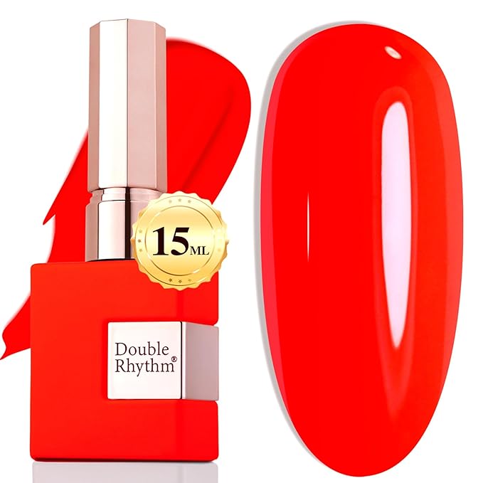 Double Rhythm 0.5Oz Gel Polish Pure Sheer Same Color Same Bottle Soak Off 15ML Gel Polish Manicure Salon Nail Art DIY at Home for Women (Neon Red Orange-A1044)
