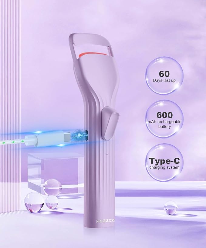 Heated Eyelash Curlers, Electric Lash Curler with Innovative Heating Silicone Pad for Lifted Lashes 24 Hours,Quick Rechargeable 600mAh Battery EC2001 (Violet)