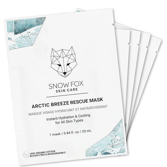 Snow Fox Arctic Breeze Rescue Sheet Mask with Peppermint & Aloe Vera – Cooling Face Mask to Calm & Revitalize Skin and Refresh after Travel – Hydrating Facial Skin Care for all Types – 1 Pack