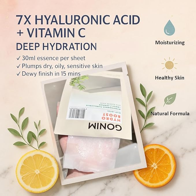 GONIM Face Mask Korean Skin Care with Hyaluronic Acid & Collagen Activation- Face Masks Skincare Hydration, Anti Aging & Moisturizing Sheet Mask for All Skin Korean Face Mask 20 Sheets