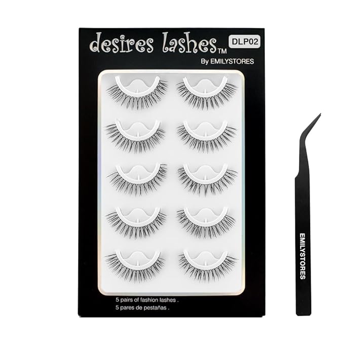 Self Adhesive Lashes Stick Eyelashes Wispy Light Pre-Glued Eyelash 5 Pairs with Applicator (DLP02)